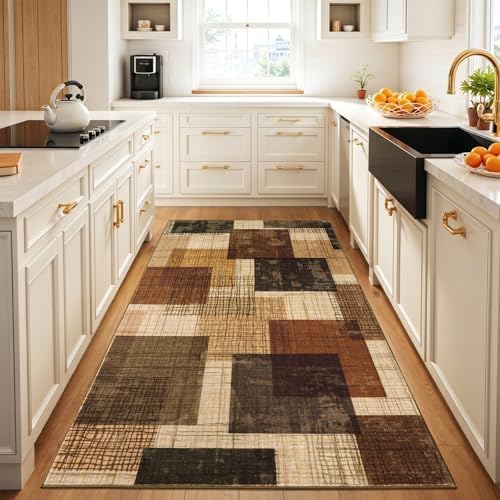 Washable 3x5 Entryway Rug, Throw Rugs with Rubber Backing, Red-Brown - Image 3