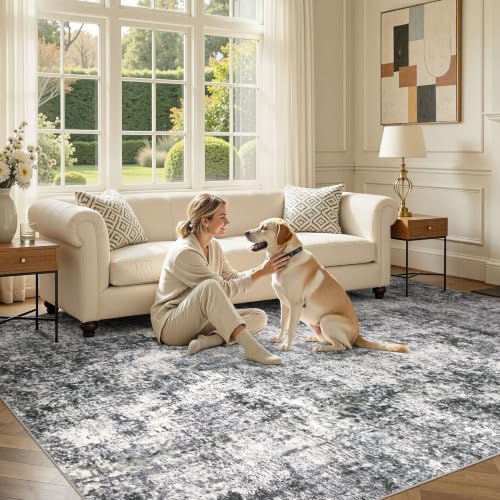 DMOYEST Area Rug Living Room Rugs 10x12 Washable Abstract Grey Carpet - Image 5