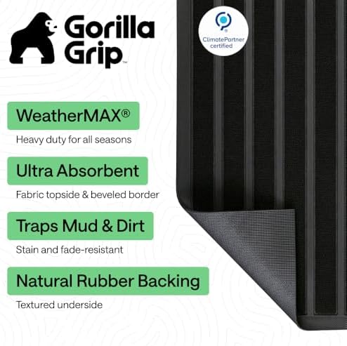 GORILLA GRIP WeatherMAX Door Mat, Indoor Outdoor Use, 35x23, Black Stripe - Image 2