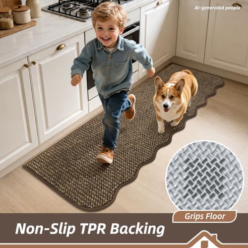 BEQHAUSE Kitchen Rugs Scalloped Edge Kitchen Sink Rug, 17x30in, Brown - Image 4