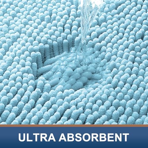 Smiry Luxury Chenille Toilet Rugs U-Shaped 20x20, Soft Absorbent Non-Slip Contour Bathroom Rugs for Toilet, Machine Washable Contoured Bath Mats, Sky Blue - Image 4