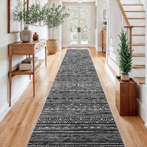 3x15 Runner Rug Washable Moroccan: Non Slip Hallway Floor Mat Charcoal by Ksrau