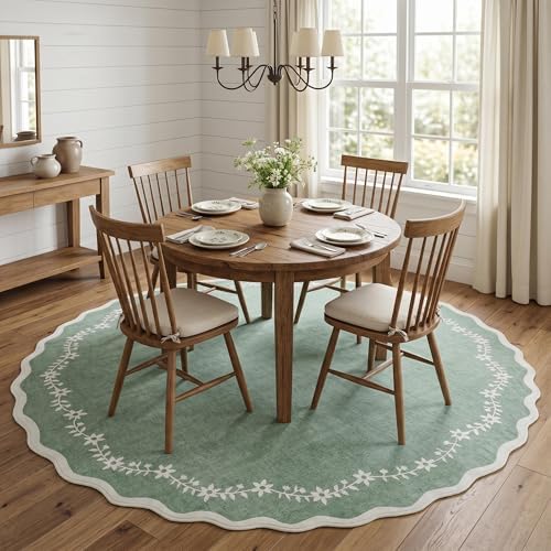 GarveeHome Round Area Rug 5ft Scalloped Washable Circle Rug for Bedroom - Image 3
