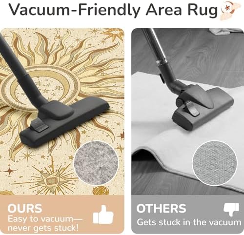 Vacuum-Friendly, Round 6ft Washable Area Rug, Beige Camel Brown - Image 4