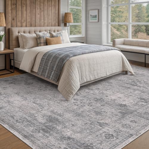 Modern Cement Grey 8x10 Large Area Rugs for Living Room, Minimalist Neutral Abstract Distressed Washable Ultra Soft Rug for Bedroom Under Bed, Stain Resistant Low Pile Anti-Slip - Image 3