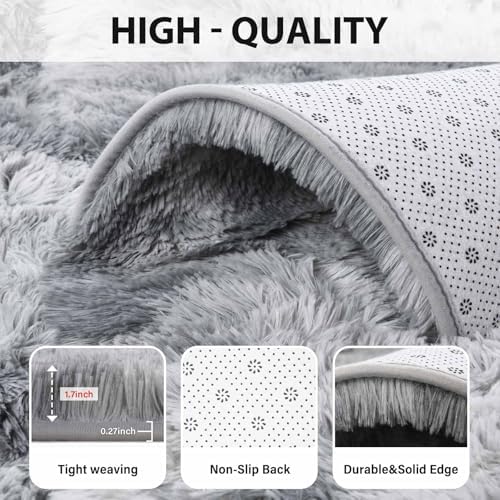 FinRèc Home 8x10 Non-Slip Fluffy Area Rugs for Living Room (Tie-dye Grey) - Image 6