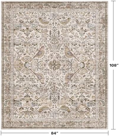 Moss Washable 7x9 Living Room Area Rug, Boho Floral Dining Room Under Kitchen Table, Low Pile Soft Farmhouse Bedroom Carpet, Moss Home Décor, Non Slip & Stain Resistant - Image 2