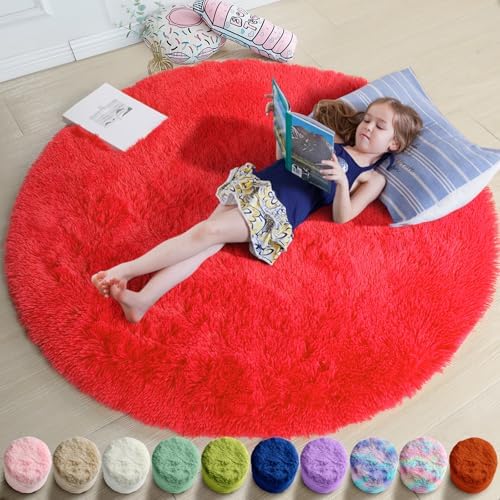 Amdrebio Red Christmas Small Round Rug 3Ft for Boys Bedroom Dorm Playroom by Amdrebio