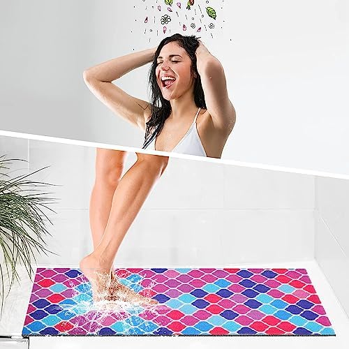 godehone Shower Mats Non Slip Without Suction Cups, PVC Loofah Bathroom Mats, Loofah Mats for Shower and Bathroom, Quick Drying, 15.7× 36 Inch, Colorful Geometric - Image 5