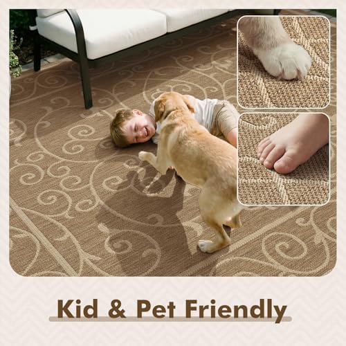MontVoo-Outdoor Rug-Patio Rug 8x10 ft Polypropylene Indoor Outdoor Rugs Outdoor Carpet for Patio Deck Balcony Porch, Textured Weave, Durable for High Traffic, Fade-Resistant, Vintage Neutral Brown - Image 6