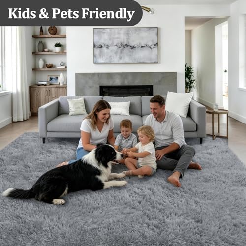 Area Rug Living Room Bedroom: 4x6 Fluffy Plush Shag Carpet Gray - Image 4