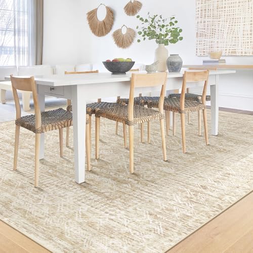 Washable Area Rug 5x7: Moroccan Rug for Living Room Geometric Boho Rug Farmhouse Non Slip Stain Resistant Rugs Low Pile Soft Carpet for Bedroom Dining Room Home Office Children Room (Beige,5'x7') - Image 2
