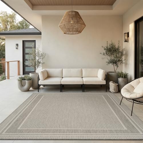 MontVoo-Outdoor Rug-Patio Rug 8x10 ft Polypropylene Indoor Outdoor Rugs Outdoor Carpet for Patio Deck Balcony Porch, Textured Weave, Durable for High Traffic, Fade-Resistant, Modern Silver Grey by MontVoo