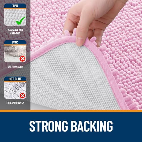 OLANLY Chenille Bathroom Rugs Sets 3 Piece, 36"x24"+24"x16"+24"x20", Pink - Image 5