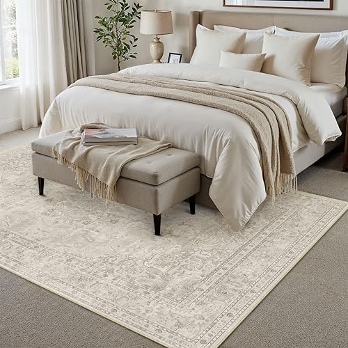 PureCozy Beige 6x9 Area Rug Washable Vintage Carpet Living Room Large - Image 3