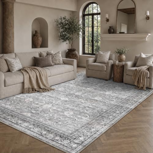 Schweek Grey 6x9 Area Rug Non-Slip Washable Vintage Rugs for Living Room by Schweek