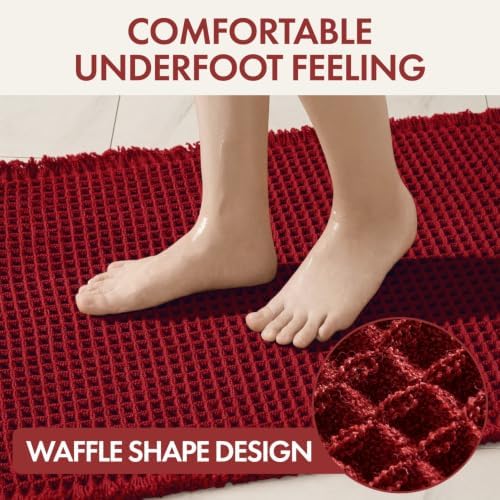 MIULEE Christmas Burgundy Red Set of 2 Waffle Bathroom Rugs 18x30 Inch - Image 4