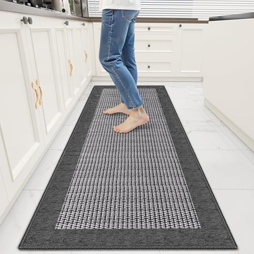 StepRite Kitchen Rugs, Kitchen Mats for Floor, 60"x20" Non-Slip Machine-Washable Kitchen Throw Rug, Absorbent Runner Rugs Office, Sink Standing Desk Mat, Decor Carpet, Grey by Bringcushiontoyourlife