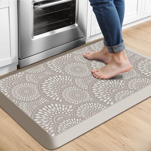 Mattitude 4/5 Inch Kitchen Mat, 17.3x28in Heavy Duty Ergonomic Comfort Foam Standing Desk Mat, Waterproof Non-Slip Standing Mats and Rugs for Kitchen, Office, Khaki by Mattitude