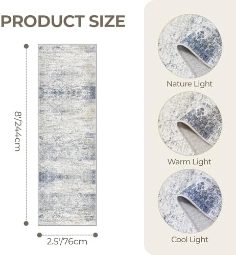 2'6 x 8' Runner Rug Non Slip,Washable Kitchen Rugs,Blue - Image 2