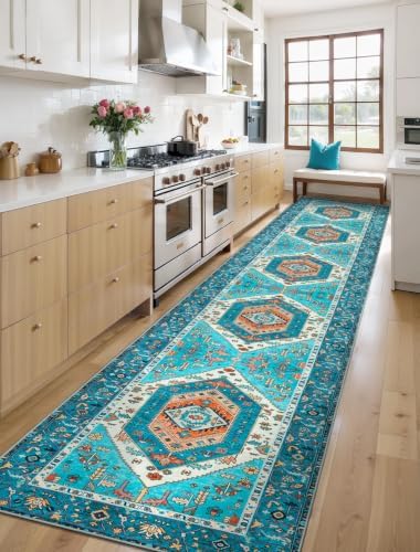 SERISSA 2'6"x14' Washable Non Slip Boho Runner Rug for Hallway，Blue - Image 2