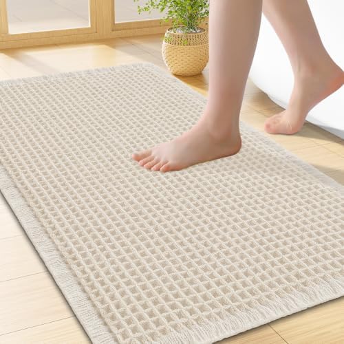 Smiry Waffle Bath Mat 24X16, Soft Absorbent Bathroom Rugs, Cream Beige by Smiry