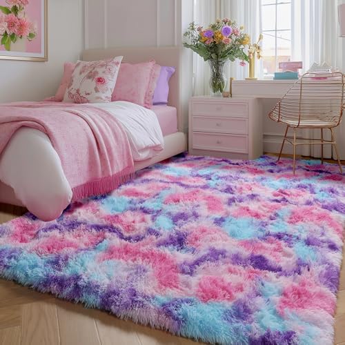 Rainbow Rugs for Bedroom Girls 3x5 Ft, Ultra Soft Colorful Princess Carpets - Image 2