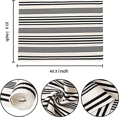 Fall Layered Doormat 27.5"x43.3",Black and White Striped Outdoor Rug - Image 2