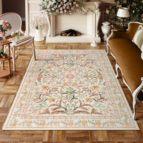 Lahome 5x7 Fall Floral Nursery Rug, Boho Fall Washable Rugs for Living Room by Lahome