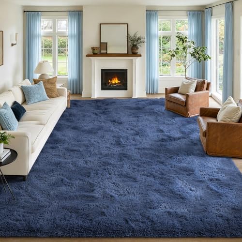 FinRèc Home 9x12 Non-Slip Fluffy Area Rugs for Living Room (Dark Blue) by FinRe%CC%80cHome