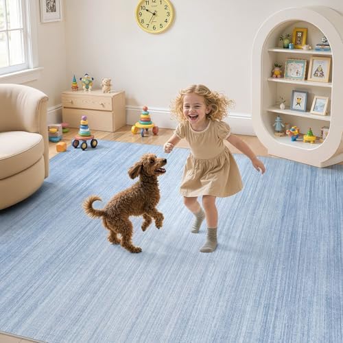 UERMEI 7x9 Washable Area Rug - Neutral Modern Abstract Living Room Rugs, Non-Slip Soft Large Indoor Floor Carpet for Bedroom Home Office & Under Dining Table Decor, Blue - Image 5