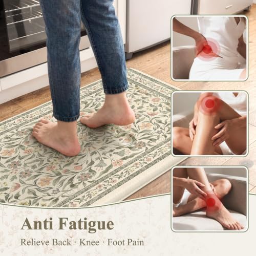 KIMODE Anti Fatigue Kitchen Mats for Floor, Boho Floral Kitchen Rugs Sets - Image 3