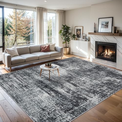 PLHXFR 9x12 Area Rug Living Room: Abstract Washable Carpet Dark Black - Image 3