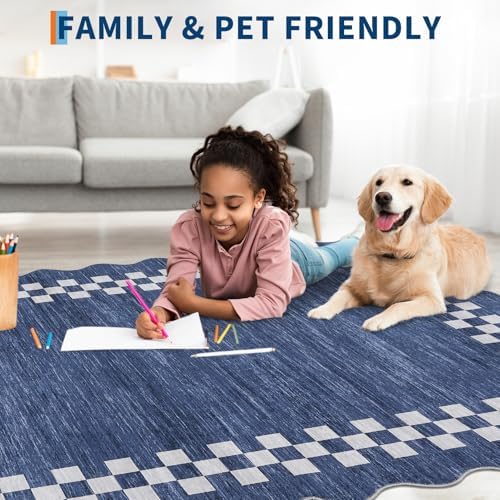 GarveeHome 6ft Washable Round Rug for Entryway Checkered Bedroom Circle Rug - Image 4
