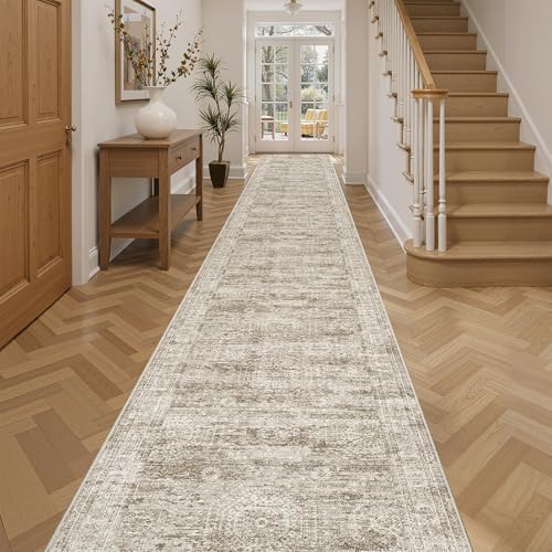 Soalmost Hallway Runner Rug 2'6" x 16' Washable Long Kitchen Rugs Brown by Soalmost