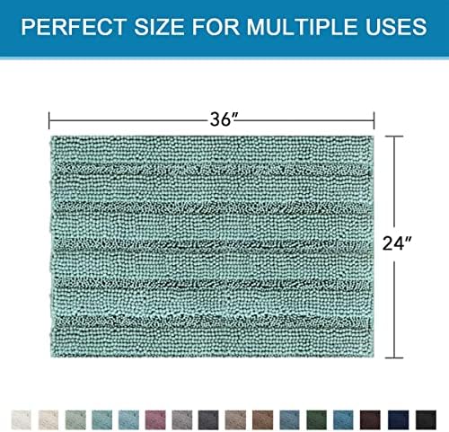 H.VERSAILTEX Bath Mats for Bathroom Non Slip Extra Thick Chenille Striped Bath Rug 24" x 36" Absorbent Non Skid Fluffy Soft Shaggy Rugs Washable Plush Mats for Indoor, Bath Room, Tub - Eggshell Blue - Image 2