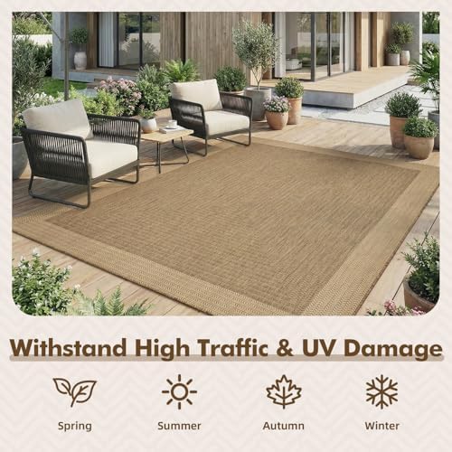 MontVoo-Outdoor Rug-Patio Rug 8x10 ft Polypropylene Indoor Outdoor Rugs Outdoor Carpet for Patio Deck Balcony Porch, Textured Weave, Durable for High Traffic, Fade-Resistant, Modern Neutral Brown - Image 5