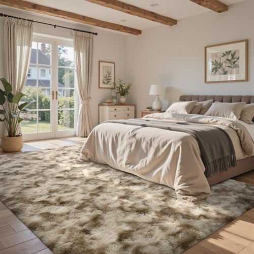 5x7 Area Rugs for Living Room, Khaki Plush Fluffy Shaggy Bedroom Rugs Non-Slip, Ultra Soft Carpet for Nursery Kids PlayRoom Dorm Office Indoor - Image 3