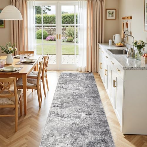 UERMEI 3x10 Washable Runner Rug for Hallway, Non Slip Low Pile Kitchen Carpet, Neutral Modern Abstract Indoor Floor Mat for Entryway Laundry, Kid & Pet Safe High Traffic Area, Grey - Image 6