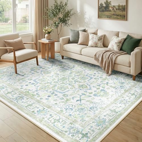 CAPALOCA 5x7 Washable Nursery Girls Low Pile Area Rug Green Blue - Image 3