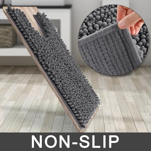 Yimobra Toilet Rug U Shaped Washable 24x20 Inch - Ultra Soft Absorbent Chenille Bath Rugs for Toilet, Quick Dry & Machine Washable, Non Slip Contour Bathroom Mat, Dark Gray - Image 4