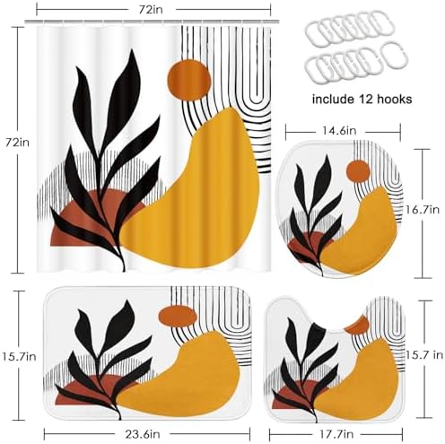 Bathroom Sets with Shower Curtain and Rugs Set of 4 Boho Geometric - Image 2