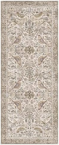 Hazo Haus Boho Moss 2x5 Laundry Room Rug - Floral & Bird Runner Rug for Kitchen Floor, Hallway, Bedroom, Entrance, Taupe Green Neutral Vintage Decor, Washable Non Slip Low Pile - Image 7