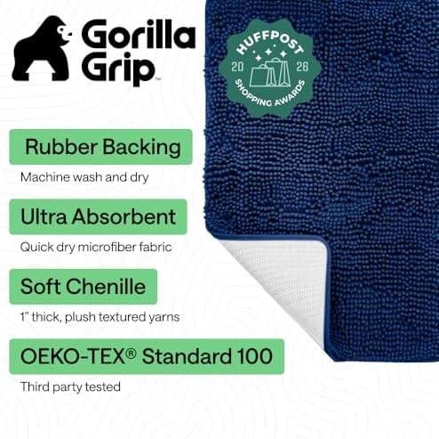 GORILLA GRIP Bath Rug Mat for Bathroom, Absorbent Chenille 24x17 Royal Blue - Image 2