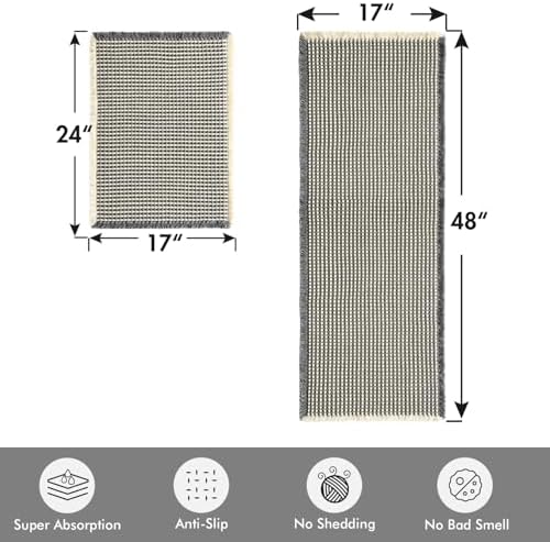 MIULEE Set of 2 Waffle Bathroom Rugs Dark Grey&Yellow 17"x24"+17"x48" - Image 2