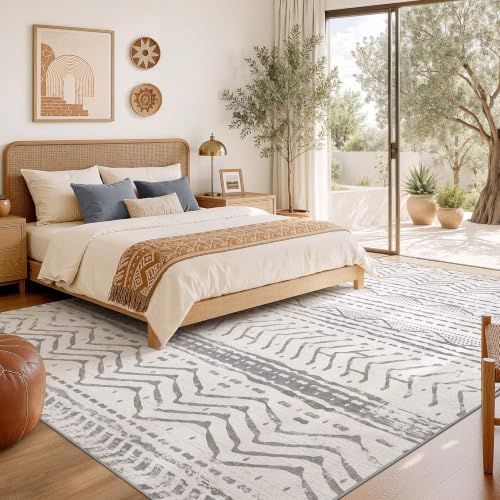 Nakagishi Boho 5x7 Area Rug Living Room Rugs Machine Washable Grey White - Image 6