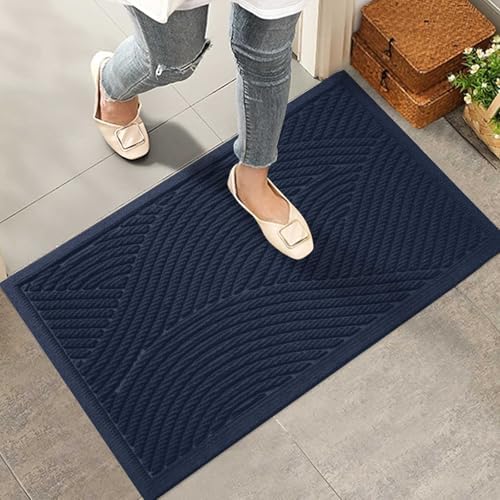 HIYARD Sturdy Front Door Mat, Absorbent Muddy Dirt Resist Welcome Door Mats Outdoor Indoor, Stain and Fade Resistant, Non-Slip Backing Entry Mat Low Profile Doormat for Entryway, 36×24, Blue by HIYARD