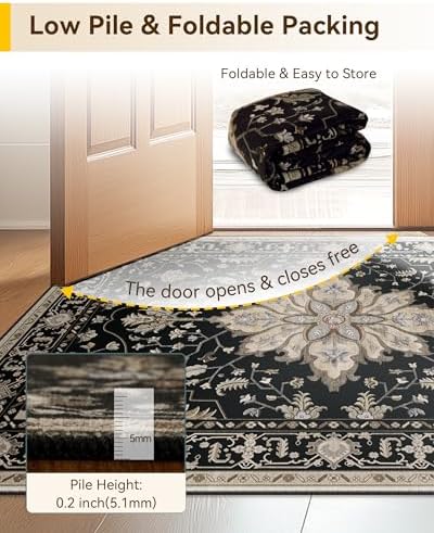 RELEANY Washable Area Rug, Runner 2'x5', Black/Neutral - Image 5