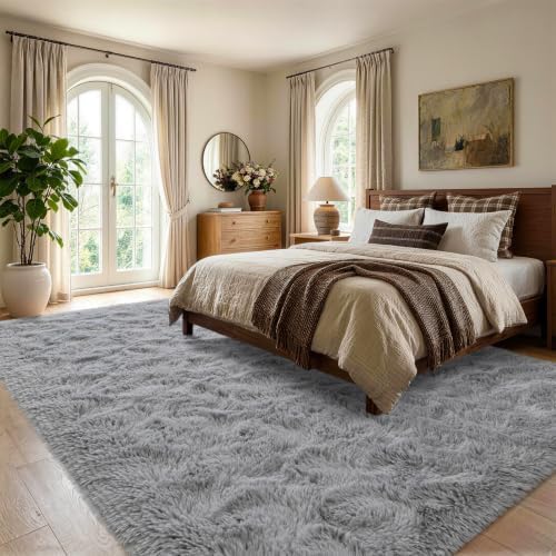 Noahas 6x9 Large Grey Fluffy Soft Area Rug Non-Slip for Living Room Bedroom - Image 3