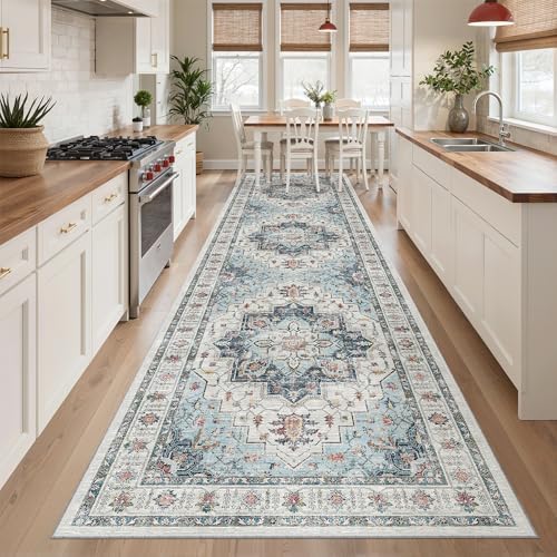 Madane Hallway Runner Rug 3x12 Washable Kitchen Runners 12ft, Blue - Image 3